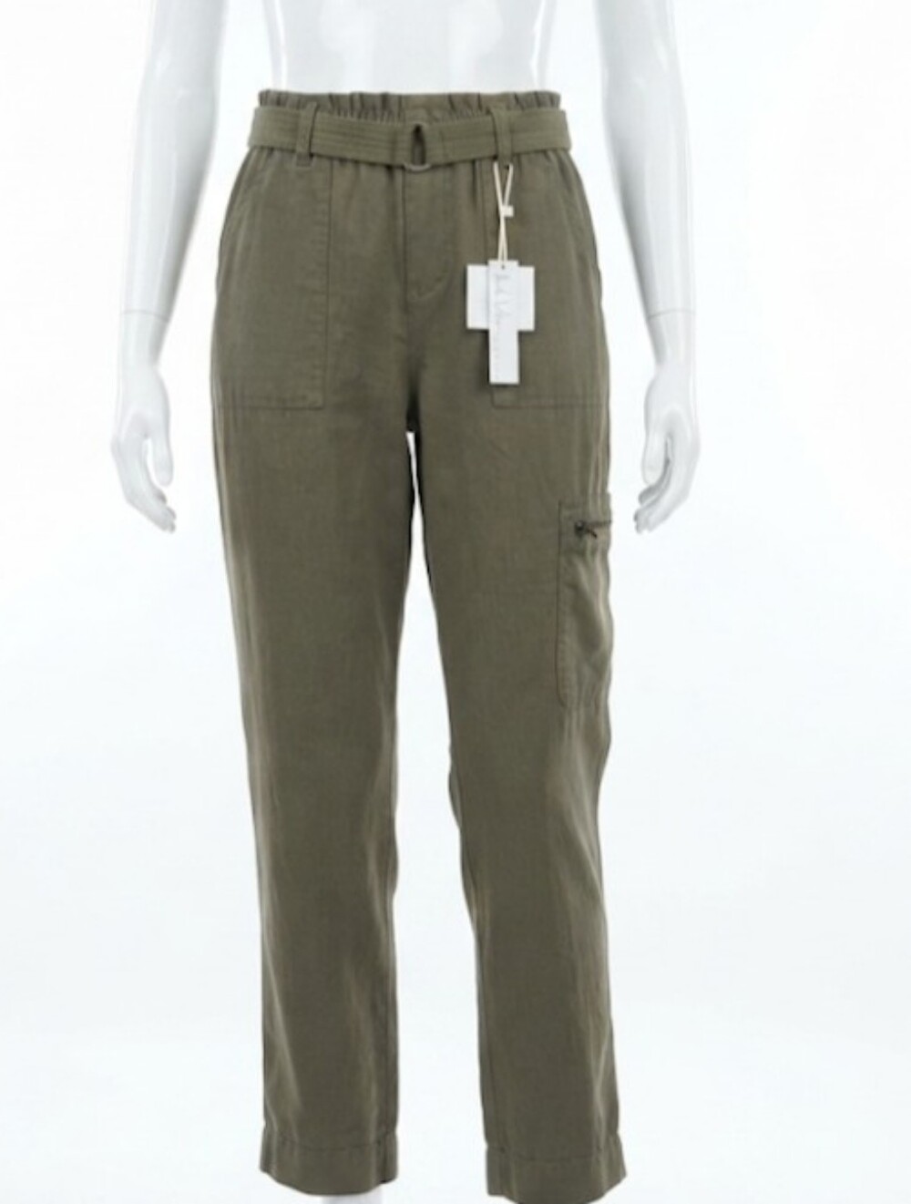 Linen Blend Cargo Pants Olive Sage Green Size M Medium New With Tags 28" Inseam